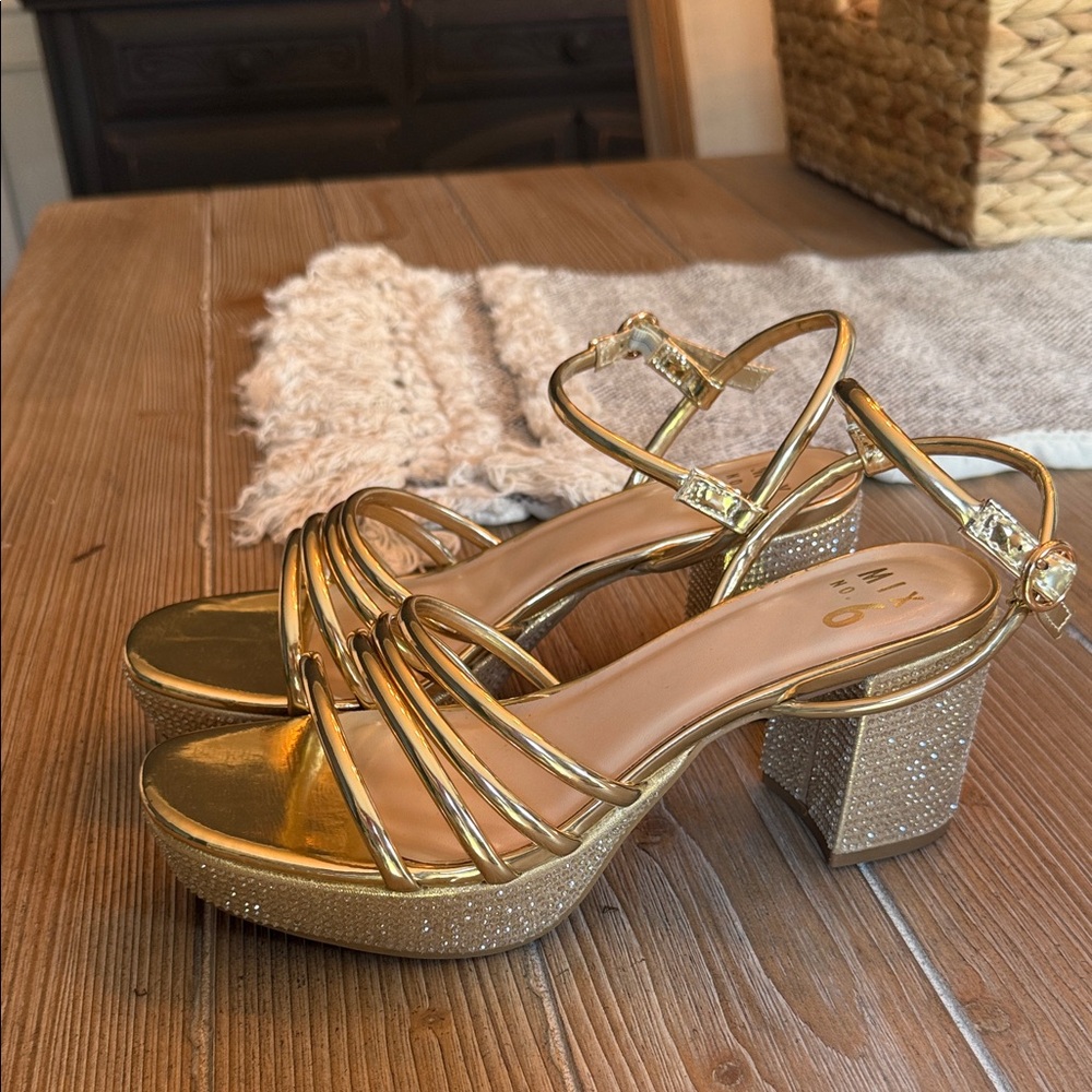 Mix No. 6 Gold Strappy Block Heels